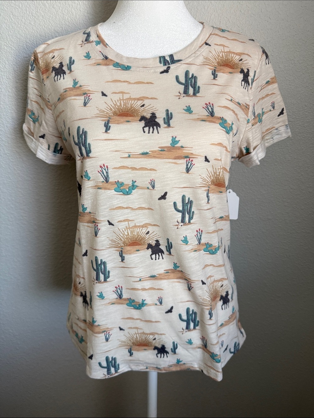 NWT Cream Desert Cowboy Print Short Sleeve Tee